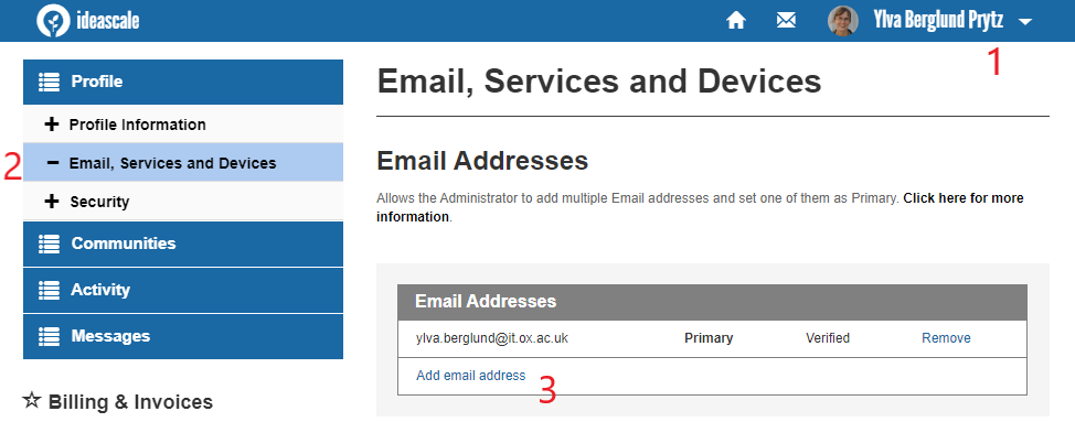 Screenshot for how to edit account details