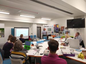 Participants in the first Digital Maker workshop using technology, including Raspberry Pis and Micro:bits creatively