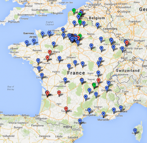 Map of Freanch roadshows