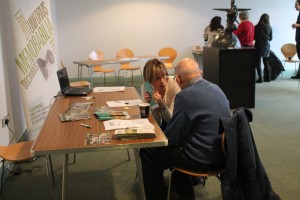 Talking to visitor People talking